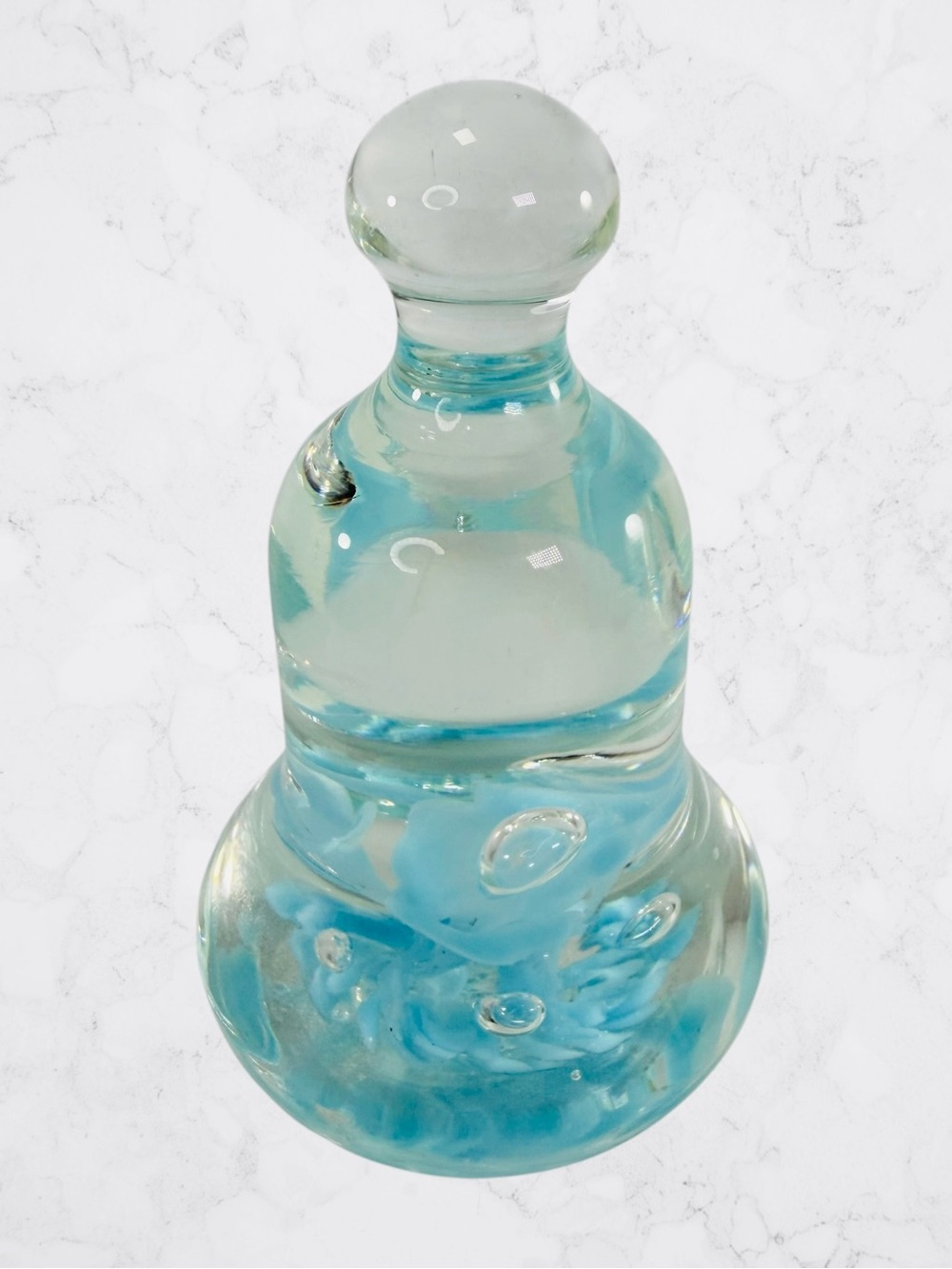 Vintage 1984 Joe St Clair Glass Bell Shaped Periwinkle Blue Flowers Paperweight